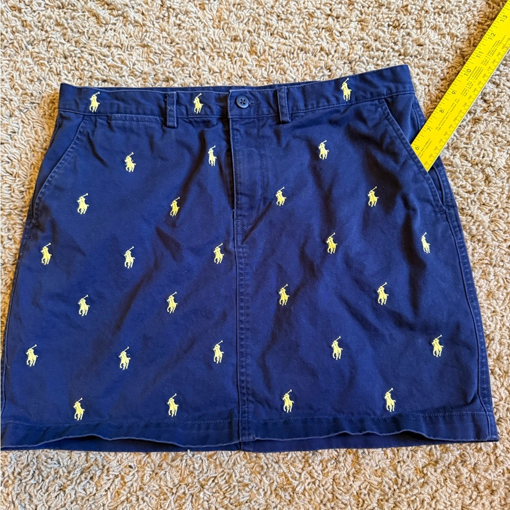 Polo by Ralph Lauren Navy Blue Skirt with Yellow Embroidered Logo Accents Size 8 - Picture 3 of 7